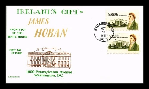 DR JIM STAMPS US COVER JAMES HOBAN WHITE HOUSE ARCHITECT FDC COMBO LANDS END