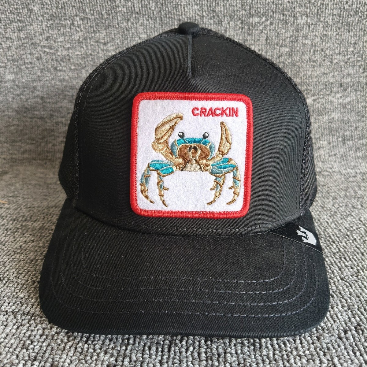 The Farm Crackin Crab Black Mesh Trucker Hat Snapback Adjustable