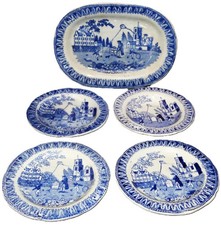 Pearlware Childs Toy Dinner Set Platter 4 Plates KITE FLIER 1830 Staffordshire
