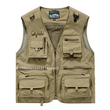 Mens Vest Waistcoat Utility Multi-Pocket Fishing Vest Sports Workwear Fisherman