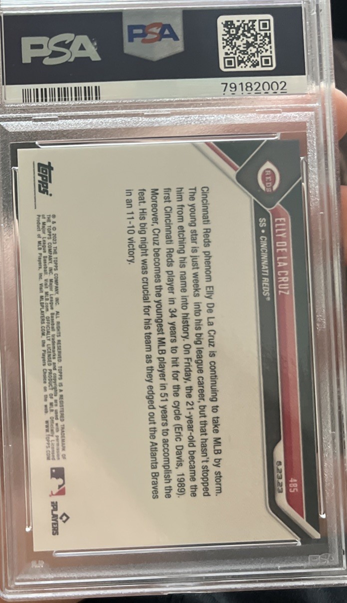 2023 MLB TOPPS NOW 485 CALL UP Elly De La Cruz Rookie Cycle PSA 10 GEM view 2