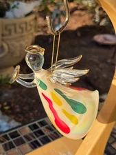 Blown Handpainted Glass Angel with Halo holding Heart Christmas Ornament