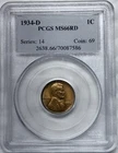 1934-D LINCOLN WHEAT CENT PCGS MS66 RD