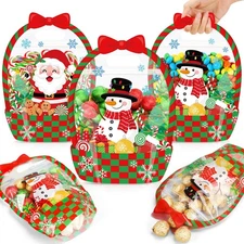 25 Pcs Christmas Gift Bags Transparent Santa Sealing Pouches with Handles Res...