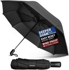 Paraguas Negro Para Lluvia Y Viento Grande Resistentes Sombrilla De Hombre Mujer