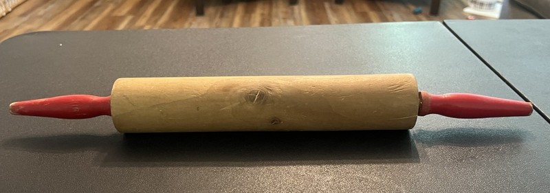 Vintage Wood Plain Rolling Pin with Red Handles