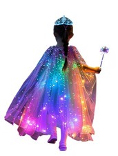 Girls Princess Cape LED Light Up Cloaks Halloween Dress Up with Tiara Crown, ...