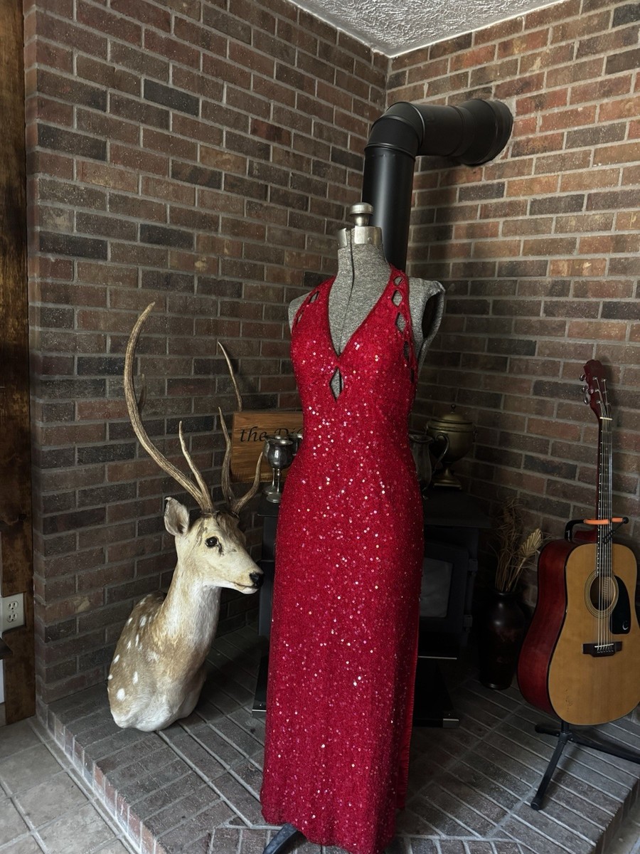 scala red sequin dress Scala 61317 Fitted Long Formal Prom Dress - Red Silver