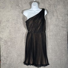 Adrianna Papell One Shoulder Pleated Chiffon Cocktail Dress Black Nude Size 6