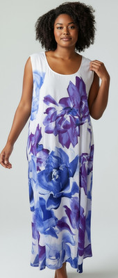 Catherine s Black Label 3X Women's Sleeveless Floral Blue Purple Dress sz 26/28W