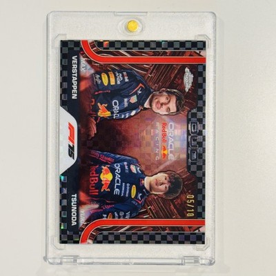 2025 Topps Chrome F1 #164 MAX VERSTAPPEN YUKI TSUNODA Black Checker Flag /10