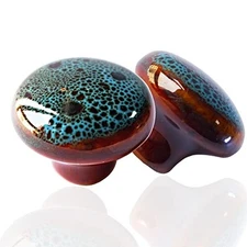 Vintage Round Cabinet Knobs Glazed Ceramic Round Knobs for Small(33 mm) 6 Pack