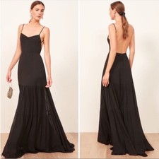 Reformation Black Figi Maxi Dress Open Back Size 6 Evening Feminine whimsical