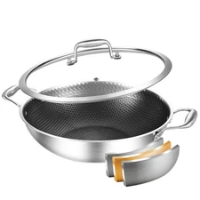 DELARLO 12" Non-Stick Wok Pan with Lid, 5QT, Tri-Ply Steel, Oven/Induction Safe