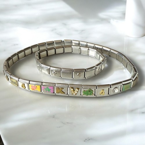 Vintage Italienisches Bettelarmband & Halskette Set - 90er Edelstahl Stretch - Bild 5 von 7