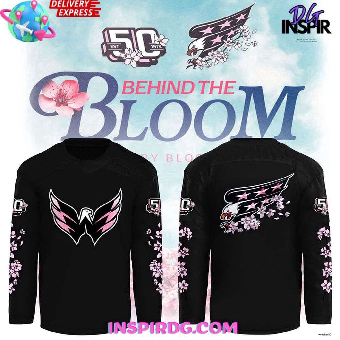 Washington Capitals Cherry Bloom 2025 Black Hockey Shirt