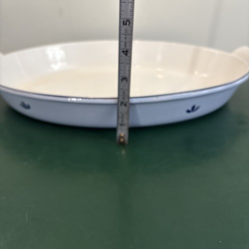 DRU Blau Tulpe Emaille Gusseisen Kasserolle Backform 36 Holland 14" Oval EUC - Bild 6 von 13