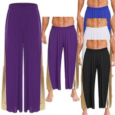 Men Dancewear Rumba Trousers Waistband Costume Leg Pants ChaCha Metallic Stage