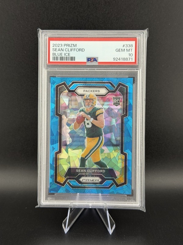 2023 Panini Prizm - Rookies Sean Clifford #338 Blue Ice Prizm /99 (RC) PSA 10