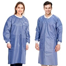 Blueberry Disposable Lab Coats SMS Knit Cuffs Pockets 50 Pack Small Size