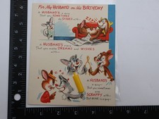 1957 Am Greetings Husband Birthday Card Cartoon Animals Used