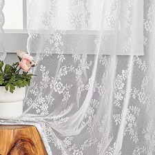 Cortina De Algodón Con Encaje Floral, Estilo Rústico Y Chic, Con Volantes De Encaje, De Un Panel Y Doble Capa. - México