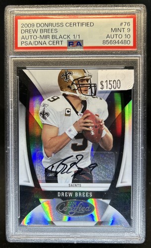 2009 Panini Donruss Certified Drew Brees Mirror Black Signatures Auto #1/1 PSA 9