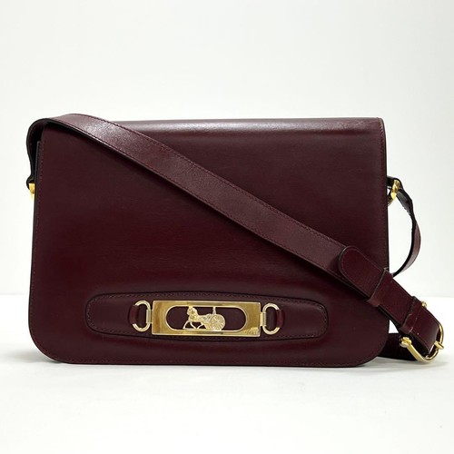 Vintage Celine Carriage Hardware Leather Shoulder Crossbody Bag Bordeaux