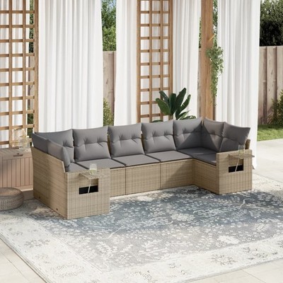 Gartenmöbel Sofa Garnitur Lounge Sitzgruppe mit Kissen 7-tlg. Poly Rattan vidaXL
