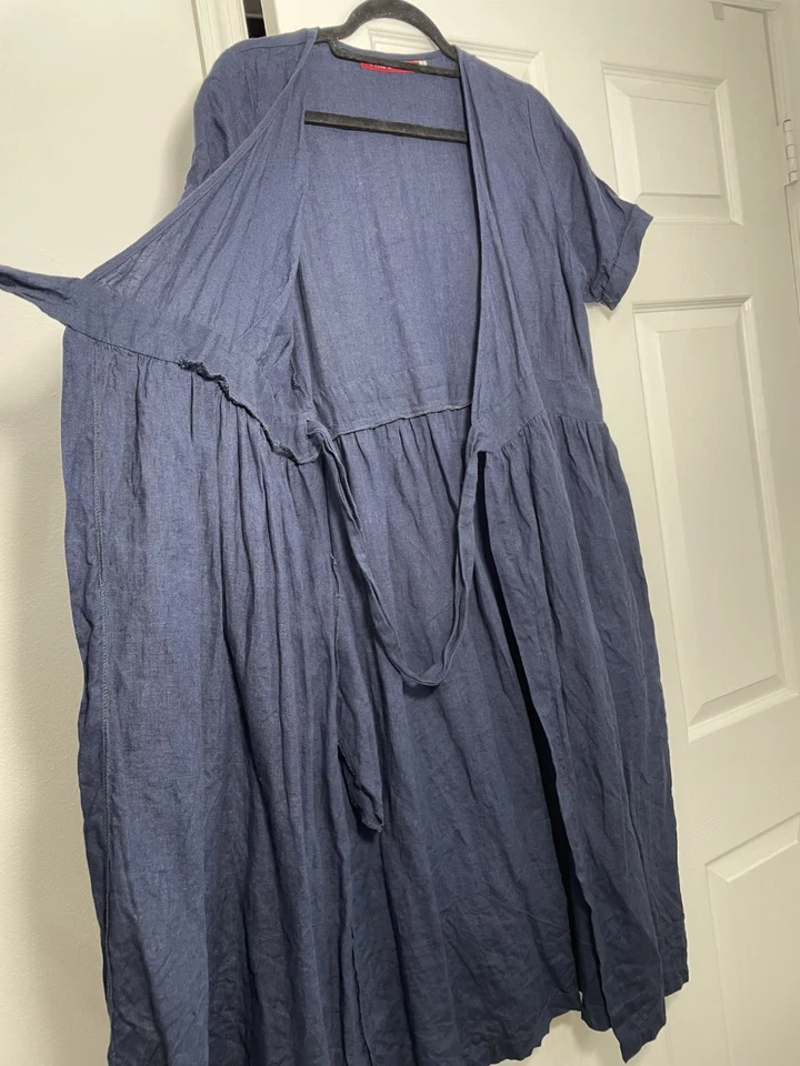 Pyne & Smith No.37 Linen Wrap Dress Navy Blue Midi Pockets European Linen - Image 4 of 4