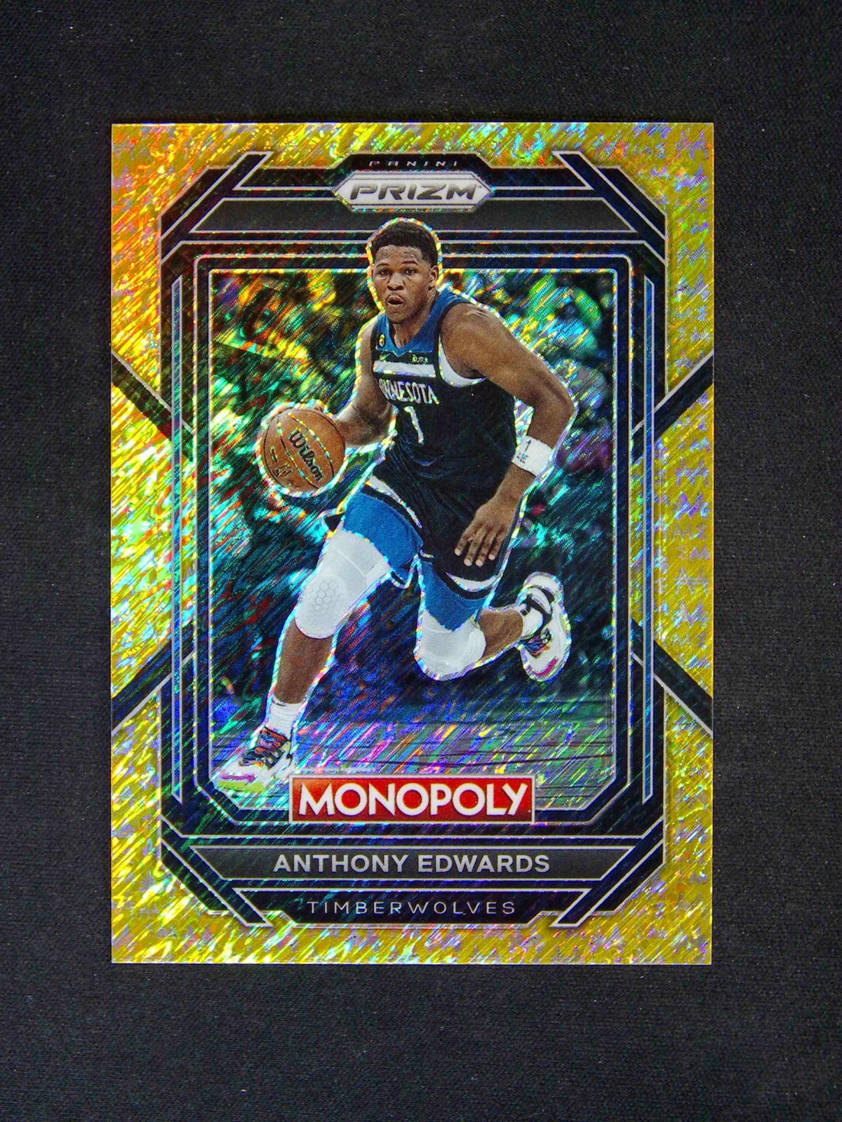 2022-23 Panini Prizm Anthony Edwards #53 Monopoly Gold Millionaire Shimmer /500