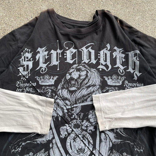 cyber grunge y2k layered thermal sz large t-shirt vintage skater affliction mma - Picture 1 of 5