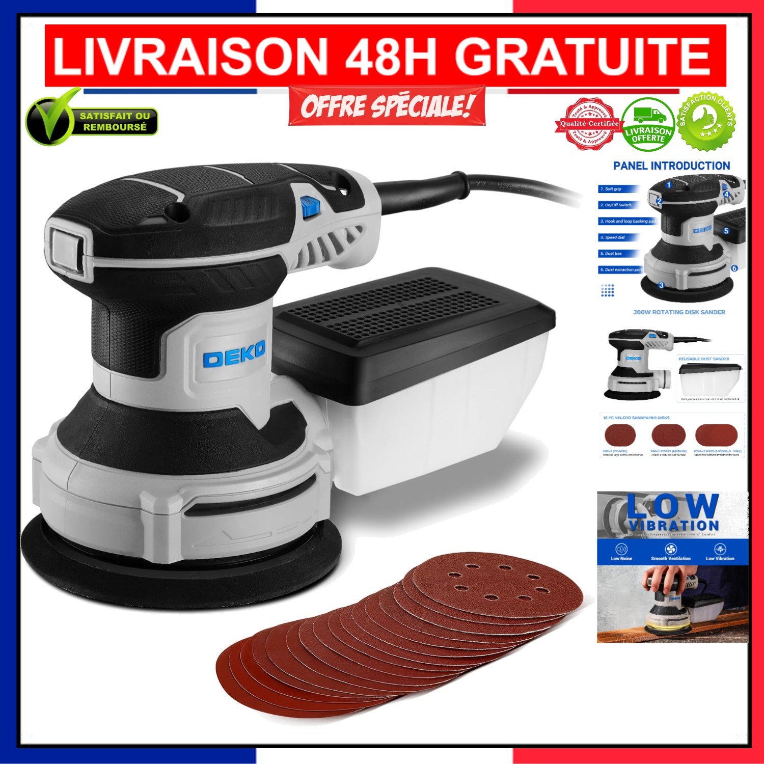 Ponceuse excentrique pour rénover les meubles en bois avec ses 16 disques