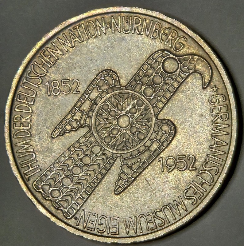 1952-D GERMANY FEDERAL REPUBLIC SILVER 5 MARK KM-113 N-10072 RARE ISSUE BU TONED