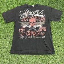 Styx Renegade Mens Black T-Shirt Medium North American Tour Wanted Dead Or Alive