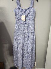 Doen X Gap size M Midi Dress Blue Floral Square Neck Cottagecore 100%cotton NWT