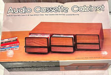 Vintage Cassette Tape Holder 3 Drawer Storage Case Faux Wood Holds 42 cassettes
