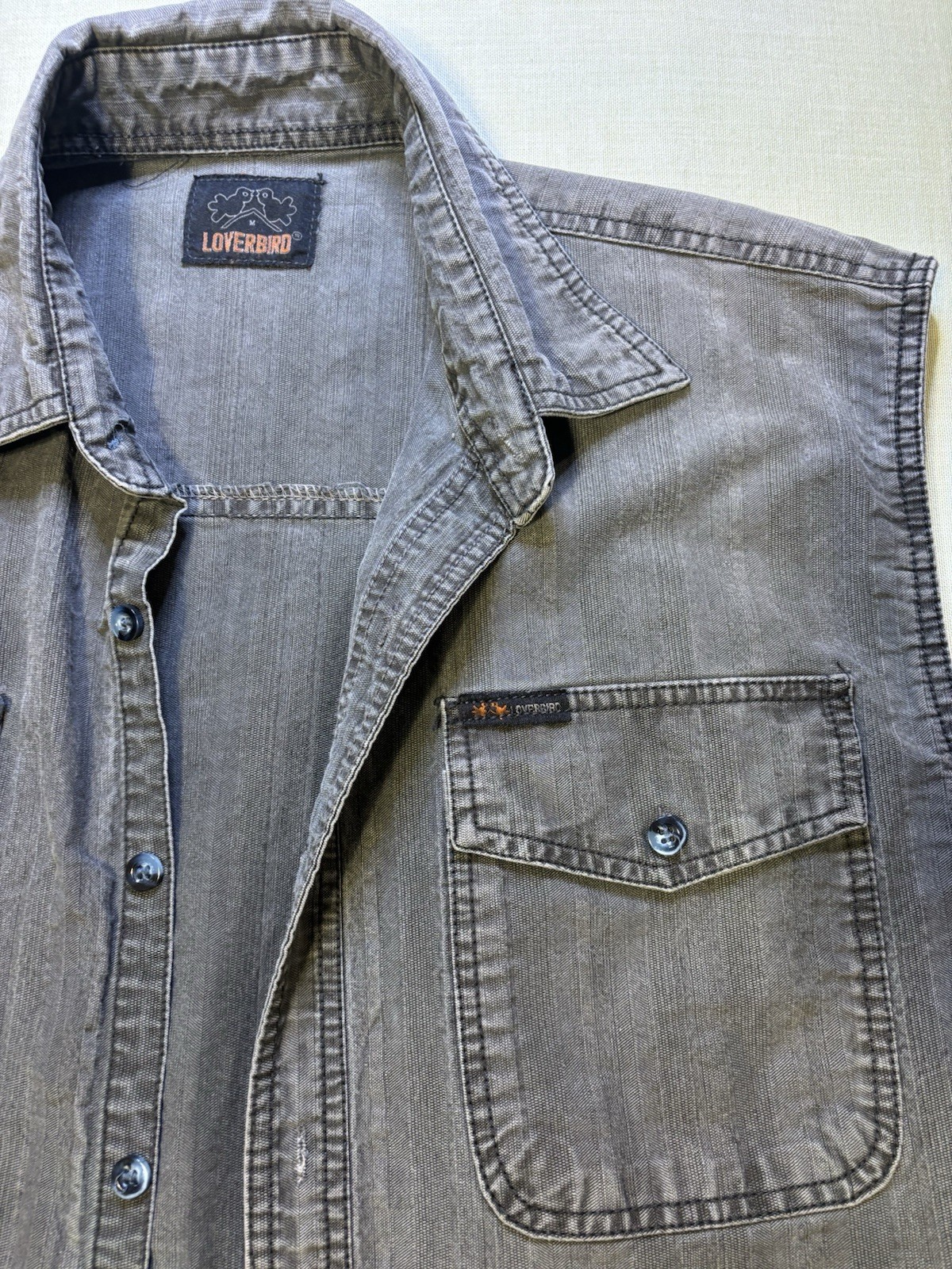 LOVERBIRD Gray Denim Button Front Collared Vest w… - image 2