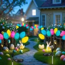 4 Pack Solar Easter Egg Lights, Colorful Garden Swaying Firefly Lights Outdoo...