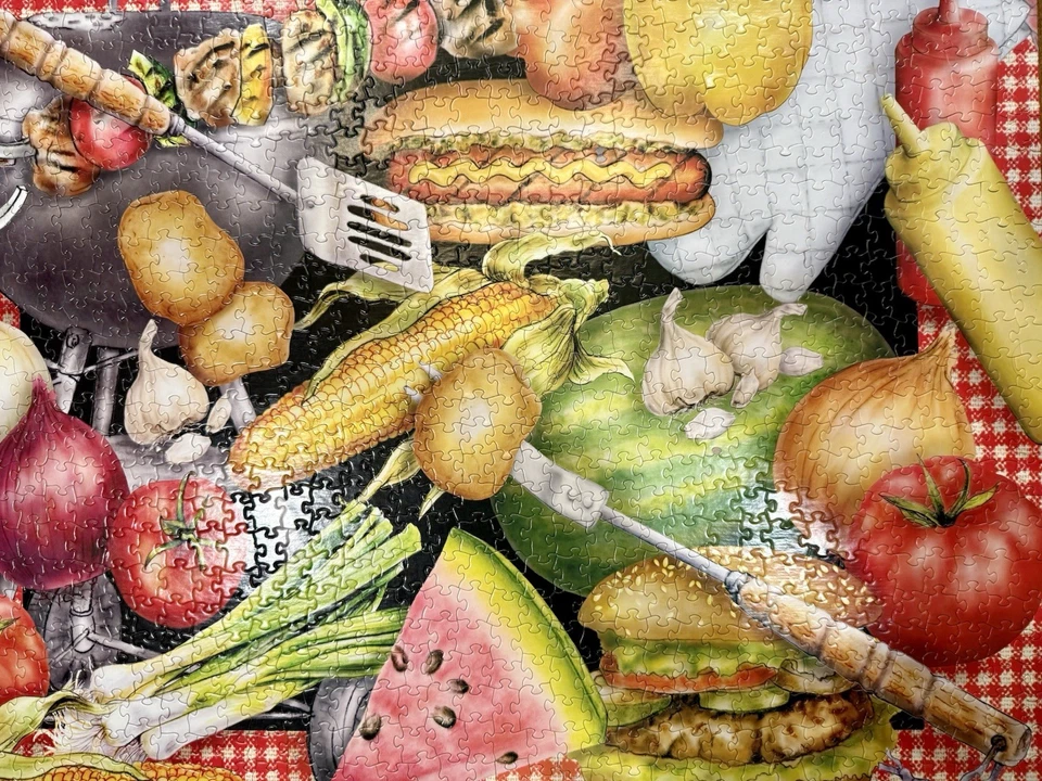 Lori Schory Bar-B-Que White Mountain 1000 Piece Jigsaw Puzzle COMPLETE 404S HTF - Image 3 of 4