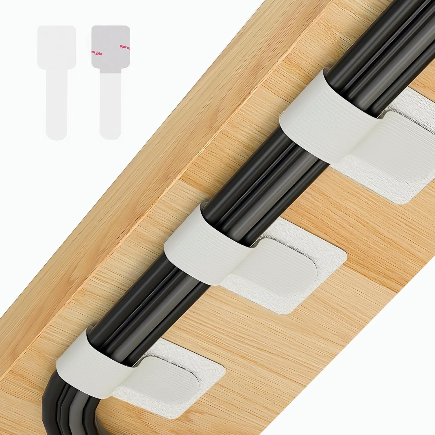 Abnii 50 PCS under Desk Cable Management, Self Adhesive Cable Tidy Clips Straps,
