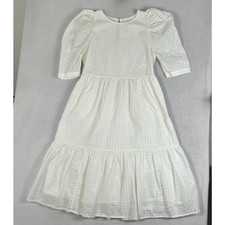 A New Day Midi Dress Large White Eyelet Puff Sleeve Lined Romantic Cotton A-Line