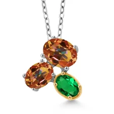 925 Silver and 10K Yellow Gold Ecstasy Mystic Topaz and Nano Emerald Pendant