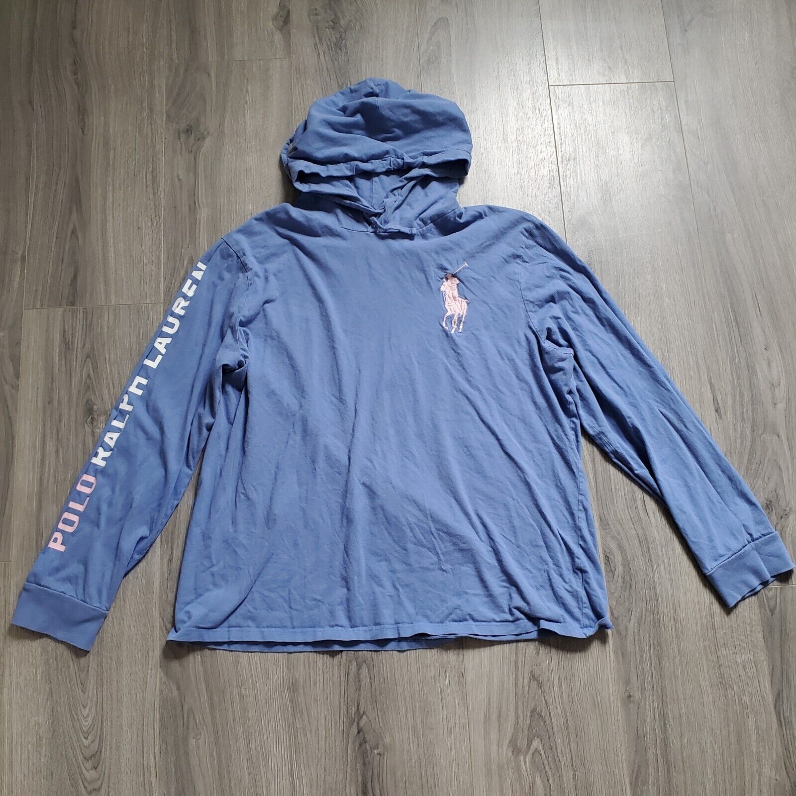 Polo Ralph Lauren Felpa con Cappuccio Pullover Uomo XL Big Pony Blu Spellout Coastal Preppy