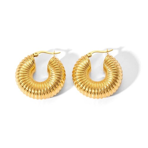 18k Gold plated & tarnish free Bold Chunky Hoop Earring, Textured Hoop Earring
