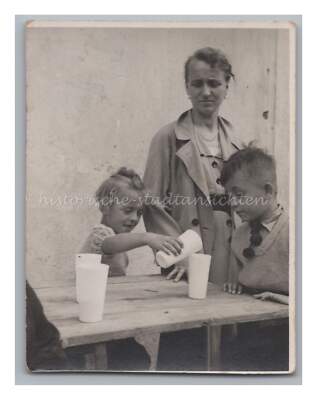 Skeptical Mother Watching Daughter Sharing Drinks 1936 - Old Photo