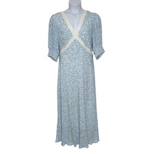Rixo x Target Midi Swing Dress Womens 16W Floral Puff Sleeve Lace Powder Blue
