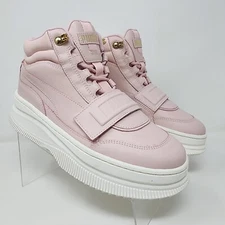 Puma Platform Shoes Womens 9 Pink Deva Lace Up Logo Spell Out Sneaker Hiking Mid