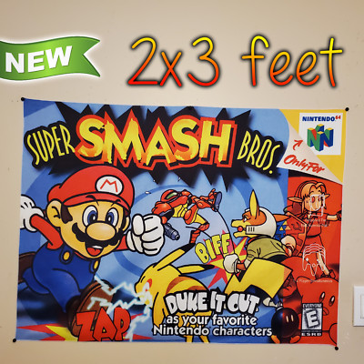 Super Smash Bros. 2x3 foot tapestry / Nintendo 64 banner wall flag N64