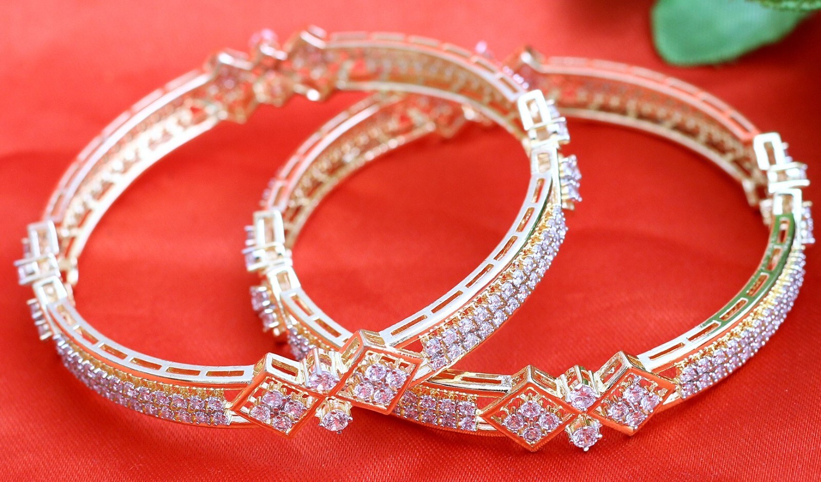 American Diamond CZ Bangles Gold Plated Set of 2 Bangles Indian Costume Jewelry eBay